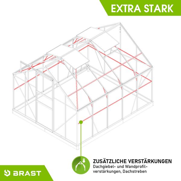 BRAST Gewächshaus Aluminium mit Fundament rostfrei 6mm Platten 310x250x205cm Silber - TÜV geprüft Bild 8