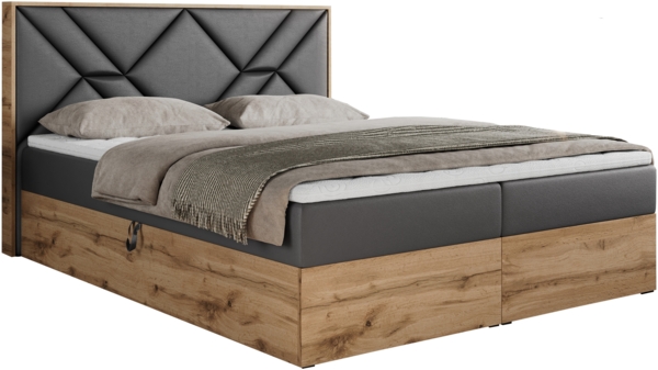 Boxspringbett mit Kopfteil und Topper, Polsterbett - GUNAR - 120 x 200 cm - Dunkelgrau Kunstleder - H3 - Topper Visco Bild 4