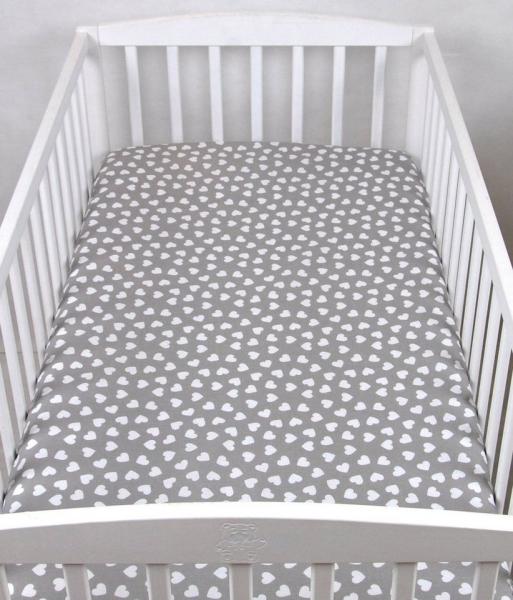 BABYLUX Spannbetttuch 70x140 cm Baby SPANNBETTLAKEN Baumwolle Kinderbett 95. Herzen Grau