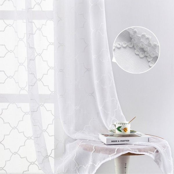 Sunicol Vorhang 2er Set Voile Vorhänge Boho Sheer Transparente Gardinen mit Ösen, Bestickt Luftig Lichtdurchlässig Dekoschal für Schlafzimmer