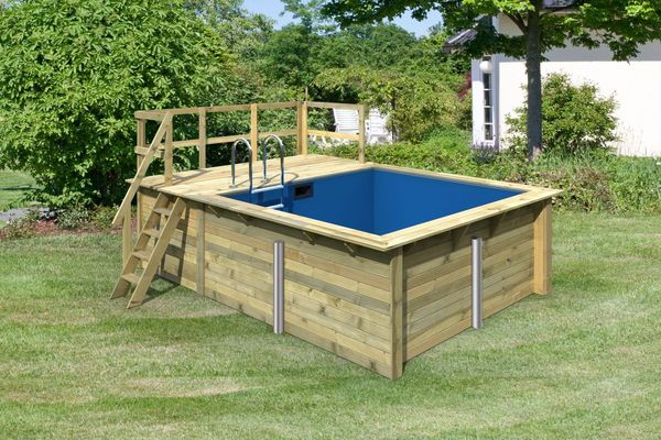 Karibu Rechteckpool-Set 1 mit Filter, 353x462 cm, Holz kdi, Grundkorpus mit 1 Terrasse