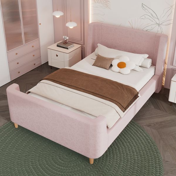 Kindereinzelbett 90×200 cm aus Samt-Stoff mit Weltraummuster, rosa