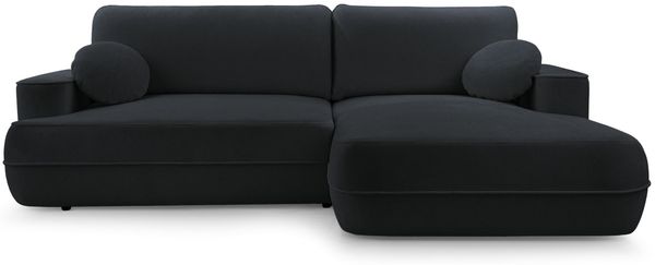 Selsey 'Fuerro' Ecksofa mit Schlaffunktion, Bettkasten, Ottomane rechts, Strukturstoff wasserabweisend, Schwarz