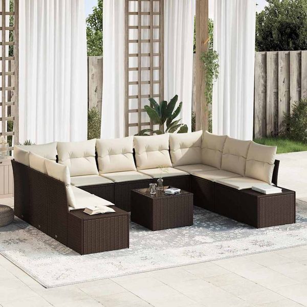 vidaXL Gartensofa-set mit Kissen 9 pcs Braun und Creme Polyrattan 3355897