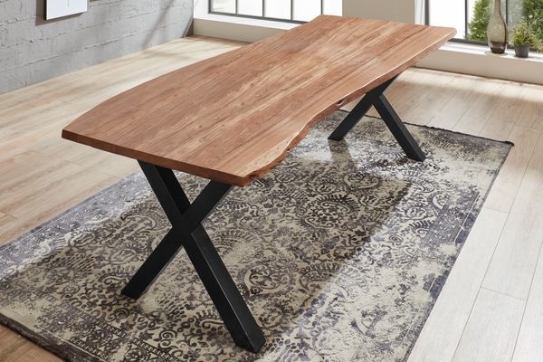 Esstisch Baumkante massiv Akazie natur 240 x 100 X-Gestell schwarz XANTEN 70285756