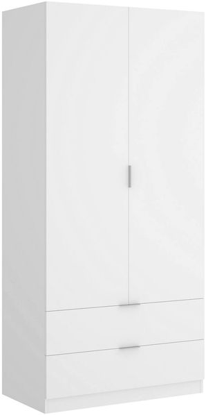 Dmora Kleiderschrank 2 Türen Anya, Kleiderbügel für Schlafzimmer, Mehrzweckschrank 2 Schubladen, 81x52h184 cm, Weiß