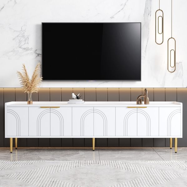 TV-Schrank weiß mit 3D-Design, 170x35x47,5 cm, goldene Akzente