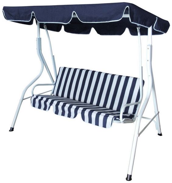 DEGAMO Hollywoodschaukel Florida, 3,00-Sitzer, 3-sitzer, Stahlgestell weiss, Bezüge blau/weiss