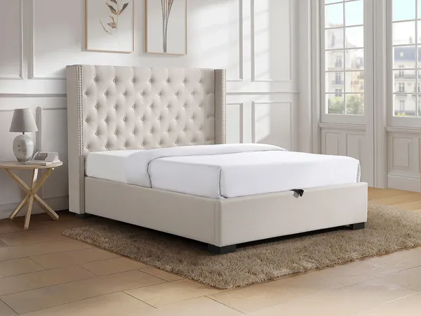 Vente-unique - MASSIMO Bett Stoff Beige - B 214,5 cm x H 142,5 cm x L 217 cm