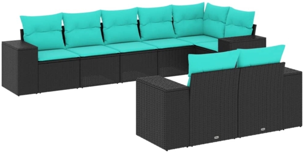 vidaXL 8-teiliges Gartensofa-Set mit Kissen, schwarzes Polyrattan 3222816