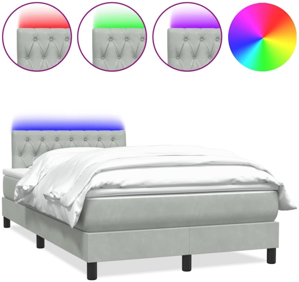 vidaXL Boxspringbett mit Matratze & LED Hellgrau 120x220 cm Samt 3317211