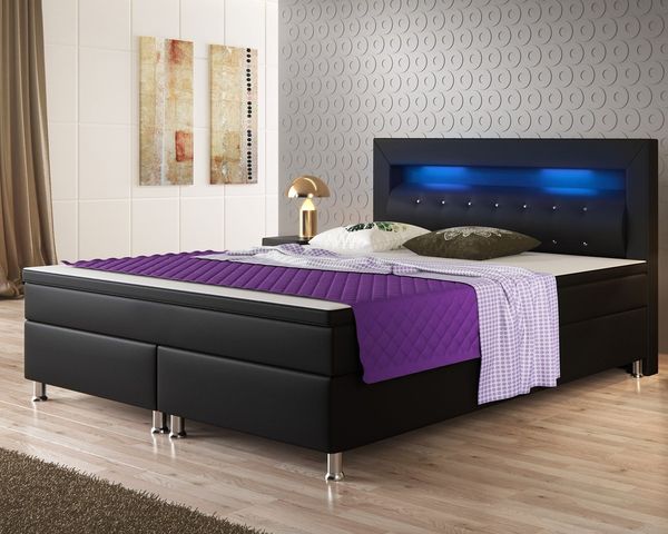 inter Boxspringbett Monaco 180x200 cm Kunstleder (Bett 180x200cm Schlafbett Hotelbett springboxbett), inkl. Matratzen und Topper