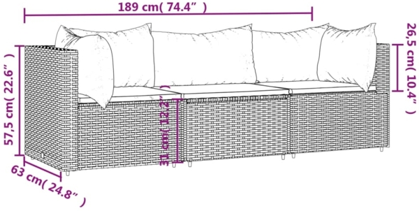 vidaXL 3-tlg. Garten-Lounge-Set mit Kissen Grau Poly Rattan 319846 Bild 8