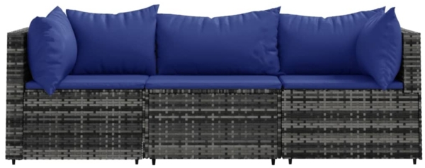 vidaXL 3-tlg. Garten-Lounge-Set mit Kissen Grau Poly Rattan 319846 Bild 2