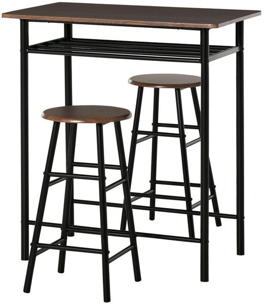 HOMCOM Bargruppe 3-teilig, mit Lagerregal, (Essgruppe, 3-tlg, Bartisch Set), Metall 80 x 50 x 90 cm Schwarz