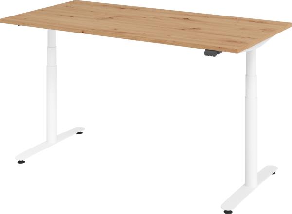 bümö elektrisch höhenverstellbarer Schreibtisch 160x80 cm mit Memory, Bluetooth & App-Steuerung - Schreibtisch höhenverstellbar elektrisch , elektrischer Schreibtisch Asteiche, Gestell weiß, XDLR-16-R-W