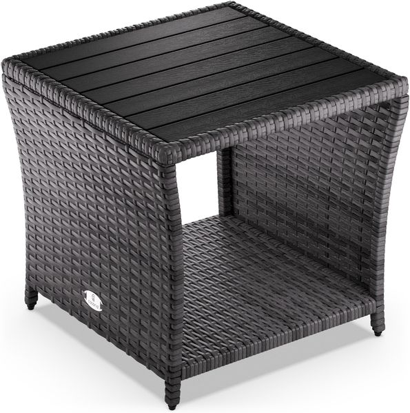 Casaria Beistelltisch (1-St), wetterfest, Polyrattan / WPC grau, 45 x 45 x 40 cm