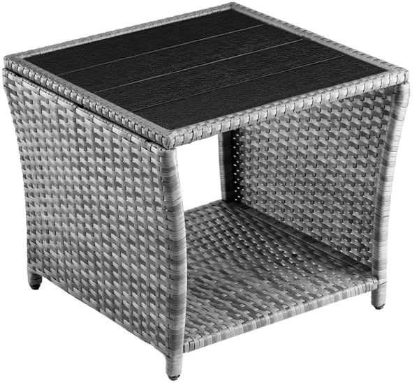Casaria Beistelltisch (1-St), wetterfest, Polyrattan / WPC grau, 45 x 45 x 40 cm