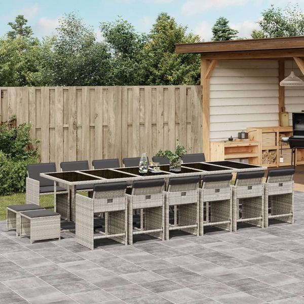 vidaXL 17-tlg. Garten-Essgruppe mit Kissen Hellgrau Poly Rattan 3211187