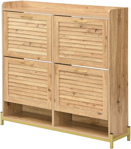 Merax 108cm Schuhschrank mit Türen aus Holzleisten – Flurschrank mit 4 Türen, Metallrahmen und Ablage – Platzsparender Schuh-Organizer, Holzfarbe Bild 7
