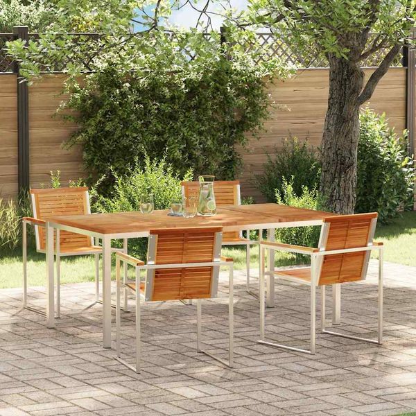 vidaXL Garten Essgruppe 5 pcs Massives Teakholz und Edelstahl 3334825
