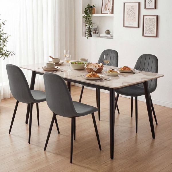 YOUDENOVA Esszimmerstuhl 4er-Set, Samtbezug, Ergonomische, stabile Metallbeine, Cremeweiß (1 St)