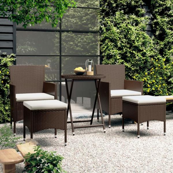 vidaXL 5-tlg. Bistro-Set Poly-Rattan und Hartglas Braun 3058391