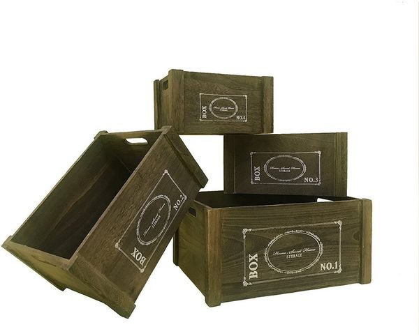 Melko Holzkiste Allzweckkiste Aufbewahrungsboxen 4er Set Braun Griff Vintage Shabby (Stück, 4 St), Tragekerben an den kürzeren Seiten
