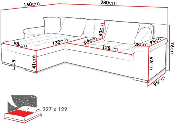 Ecksofa Diana mit Schlaffunktion und Bettkasten (Farbe: Lux 03, Seite: Links) Bild 4