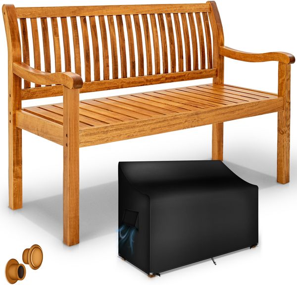 tillvex® Gartenbank Holz Hellbraun 125 cm / 2 - 3 Personen Parkbank Massiv Sitzbank Garten Gartenmöbel