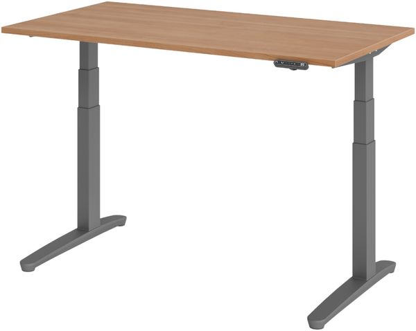 bümö elektrisch höhenverstellbarer Schreibtisch 140x80 cm in Nussbaum, Gestell in graphit - Designer Bürotisch mit Memoryfunktion, elektrischer Stehschreibtisch höhenverstellbar, XBHM14-N-GG