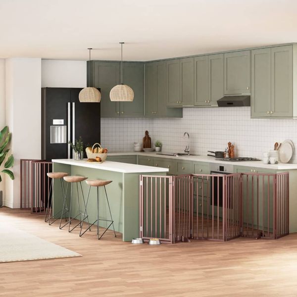 vidaXL 9-tlg. Hundetor mit Tür Faltbar Braun 450 cm Pappelholz 3155550