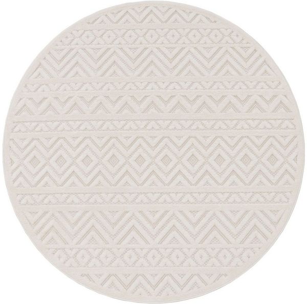 Paco Home Teppich Livorno 673, rund, Höhe: 14 mm, Uni-Farben, Scandi, Rauten Muster, Hoch-Tief Effekt, Outdoor geeignet