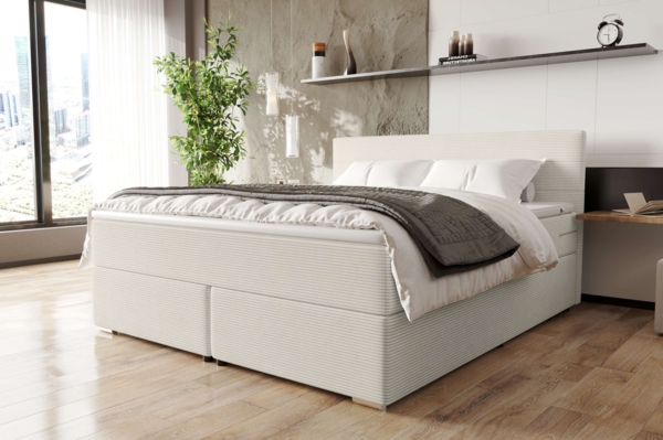 99rooms 'Phönix' Boxspringbett, Greige, 140x200 cm, Cordstoff POSO