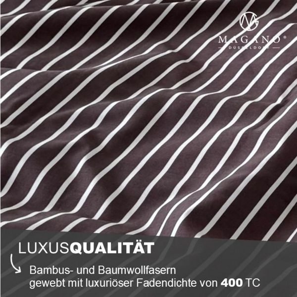 MAGANO Spannbettlaken, Luxus Streifen Bettlaken aus Bambus & Baumwolle Satin, Gummizug: rundum, 400 TC Luxusqualität, Hypoallergen, Thermoregulierend