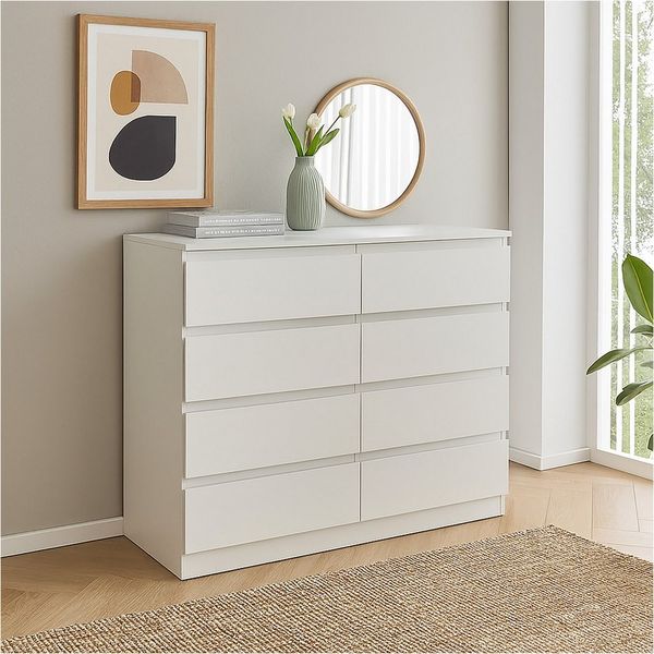 HTI-Living Sideboard Moderne Kommode mit 8 grifflosen Schubladen Weiß (Stück, 1 St, 1 Kommode ohne Dekoration), Sideboard