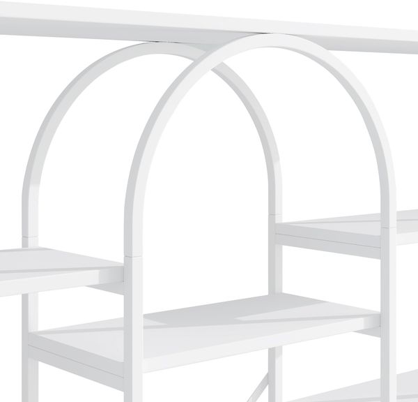 Flieks Bücherregal 160×30×180 cm, Standregal modern weiß, Metallregal mit offenen Ablagen, Regal mit Bogen-Design, MDF & Stahl Bild 7