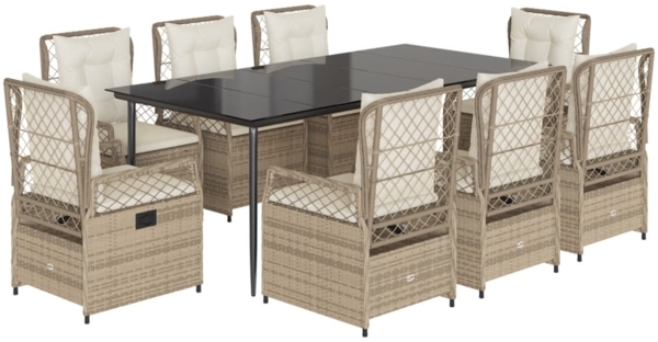 vidaXL 9-tlg. Garten-Essgruppe mit Kissen Beige Poly Rattan 3263019