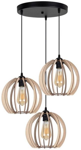 Licht-Erlebnisse Pendelleuchte JUQIS, ohne Leuchtmittel, Metall Holz E27 B: 40 cm H: max. 100 cm Schwarz Natur 3-flammig