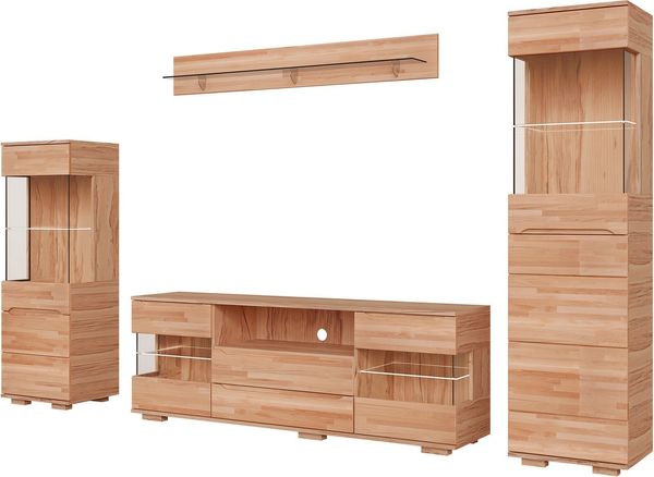OTTO home Wohnwand VETRO: besteht aus 2 Vitrinen, 1 Lowboard & 1 Wandregal, Wohnzimmer, (4-St), Breite:280cm,Türen aus Massivholz mit Glaseinsätzen,Korpus aus Melamin