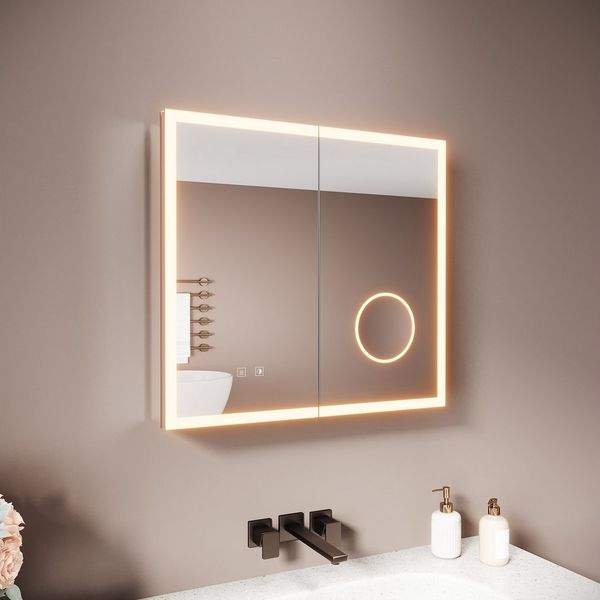 SONNI Spiegelschrank Spiegelschrank Badezimmerschrank 65×60cm Bestseller mit 3-farbiger dimmbarer Beleuchtung