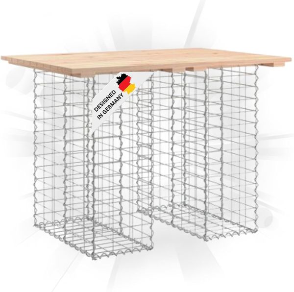 Gartenbank Gabionen TELLE aus Stahl 100x70x72cm Kiefernholz Natur, 25cm Gabionenbreite Gabionenbank Gartentisch aus Gabionen Steinkorb Gabionengitter Ziergabione Drahtkorb befüllbar