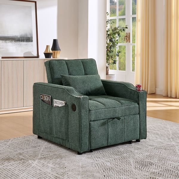 Schlafsofa 190 cm Liegefläche Grün mit Stoffbezug, USB/USB-C, 3-stufig verstellbarer Rückenlehne,86x190x85 cm