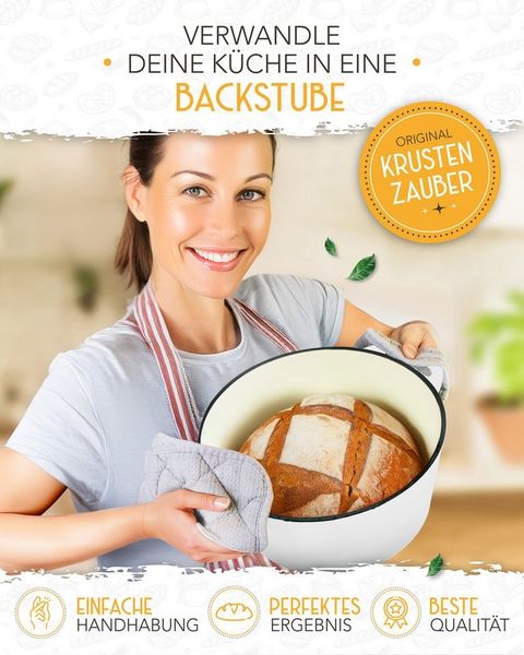 Krustenzauber Kasserolle Gusseisen Topf als Kochtopf, Schmortopf oder Brotbackform