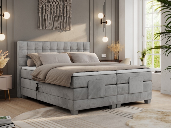 Boxspringbett elektrisch verstellbar, Schlafzimmerbett, Bettkasten - ELEKTRO - 140 x 200 cm - Hellgrau Velvet - H3 Bild 3