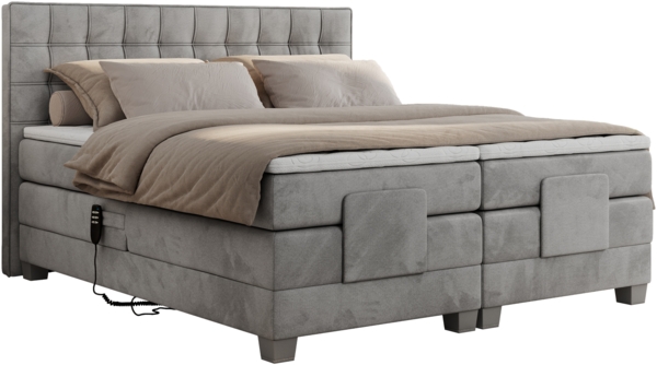 Boxspringbett elektrisch verstellbar, Schlafzimmerbett, Bettkasten - ELEKTRO - 140 x 200 cm - Hellgrau Velvet - H3 Bild 4