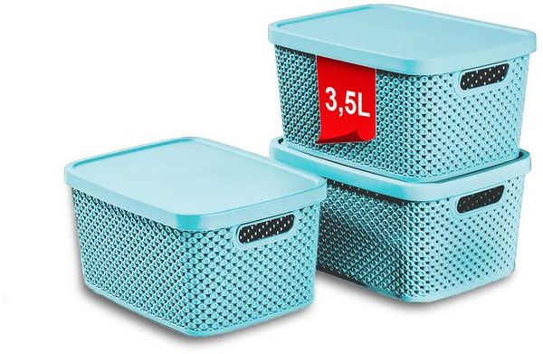 astor24 Aufbewahrungsbox 3er Set Aufbewahrungskorb mit Deckel Box Kiste Regalkorb Organizer (3er Set, 3er Set 13 Liter Aufbewahrungskörbe mit Deckel in aquamarin), erhältlich in 4 Größen und verschiedenen Farben