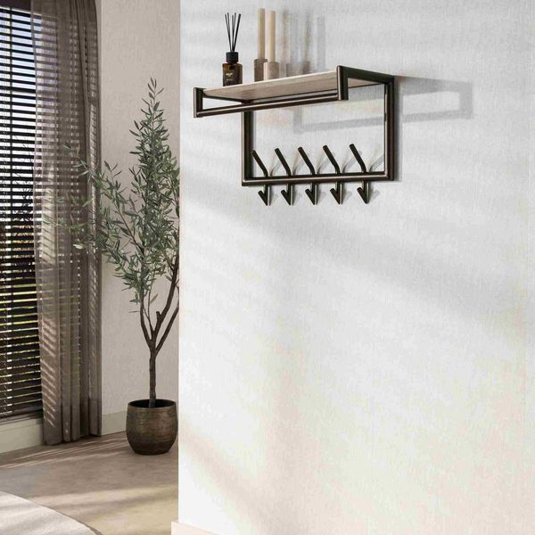 Garderobe Aret mit Kleiderstange, Hutablage und 5 Haken, 65 cm