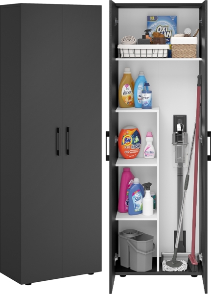 Bellamio 'Apol' Mehrzweckschrank, anthrazitschwarz, 176x33x60 cm, Besenschrank mit Staubsaugerfach und 4 weiteren Fächern