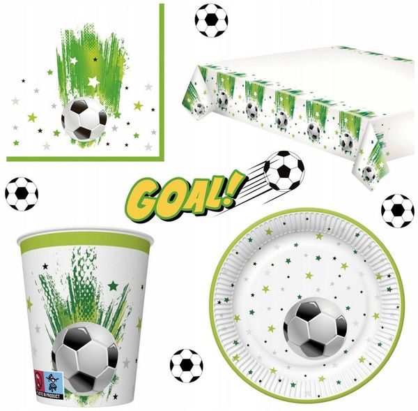 Festivalartikel Pappteller Geburtstagsset mit Fußballmotiv: Becher, Servietten, Teller